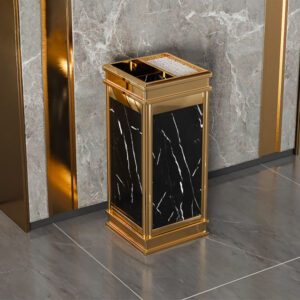 Thùng rác gạt tàn inox vàng đá đen HTG-14A-B2
