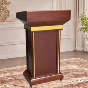 Bục để tượng Bác gỗ nguyên khối màu đỏ rượu vang và viền vàng - Mã BTB07