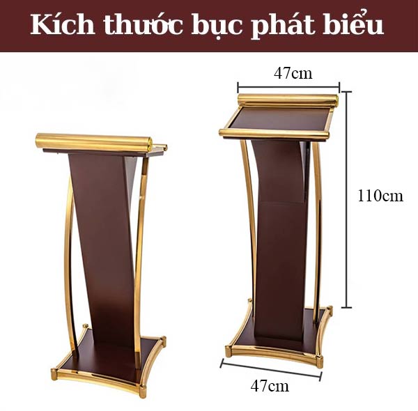 Bục phát biểu nhập khẩu HTGSX29-G gỗ viền inox vàng - Ảnh 4
