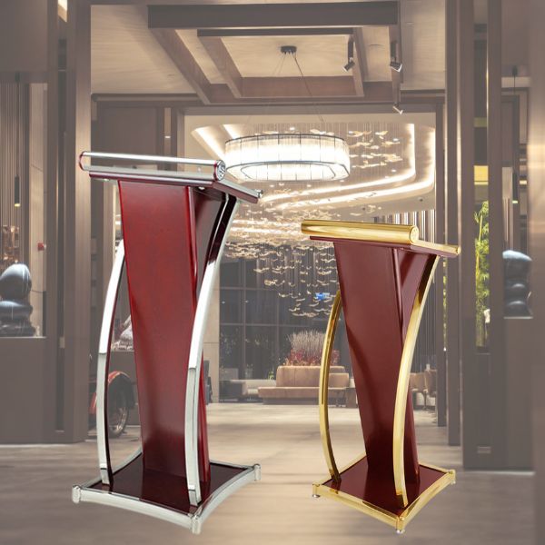 Bục phát biểu nhập khẩu HTGSX29-G gỗ viền inox vàng - Ảnh 6