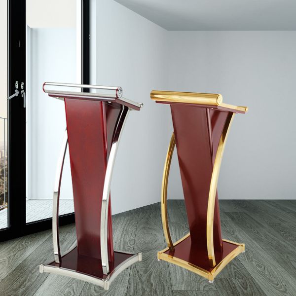 Bục phát biểu nhập khẩu HTGSX29-G gỗ viền inox vàng - Ảnh 7