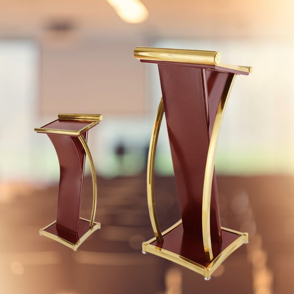 Bục phát biểu nhập khẩu HTGSX29-G gỗ viền inox vàng - Ảnh 2