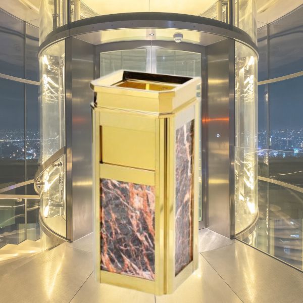 Thùng rác gạt tàn inox vàng đá đen HTG-14A-B2 - Ảnh 7