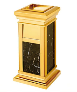 Thùng rác inox mạ vàng đá đen có gạt tàn HTG-17B-B2