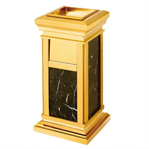 Thùng rác inox mạ vàng đá đen có gạt tàn HTG-17B-B2