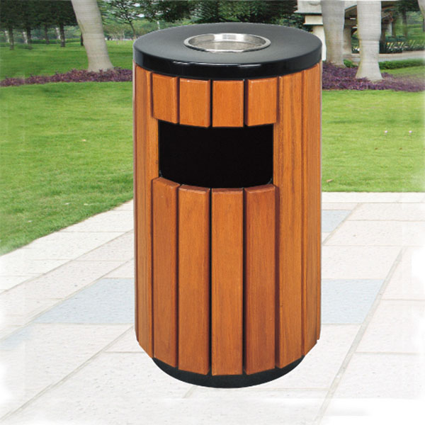 Thùng rác ngoài trời giả gỗ có gạt tàn HTSOD-01T