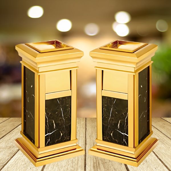 Thùng rác inox mạ vàng đá đen có gạt tàn HTG-17B-B2 - Ảnh 5