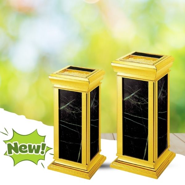 Thùng rác inox mạ vàng đá đen có gạt tàn HTG-17A-B2 - Ảnh 5