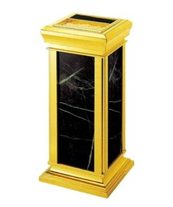 Thùng rác inox mạ vàng đá đen có gạt tàn HTG-17A-B2