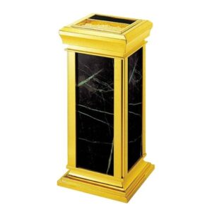 Thùng rác inox mạ vàng đá đen có gạt tàn HTG-17A-B2