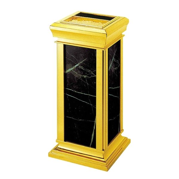 Thùng rác inox mạ vàng đá đen có gạt tàn HTG-17A-B2