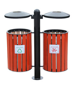 Thùng rác ngoài trời giả gỗ treo đôi HTSOD-07