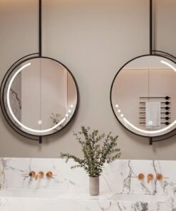 Gương khung inox đen treo giá - Có Led + cảm ứng