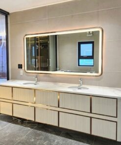 Gương phòng tắm viền inox bo tròn có đèn Led