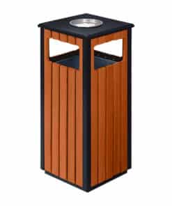 Thùng rác gỗ khung thép phun sơn vuông có gạt tàn - HTSOD-37