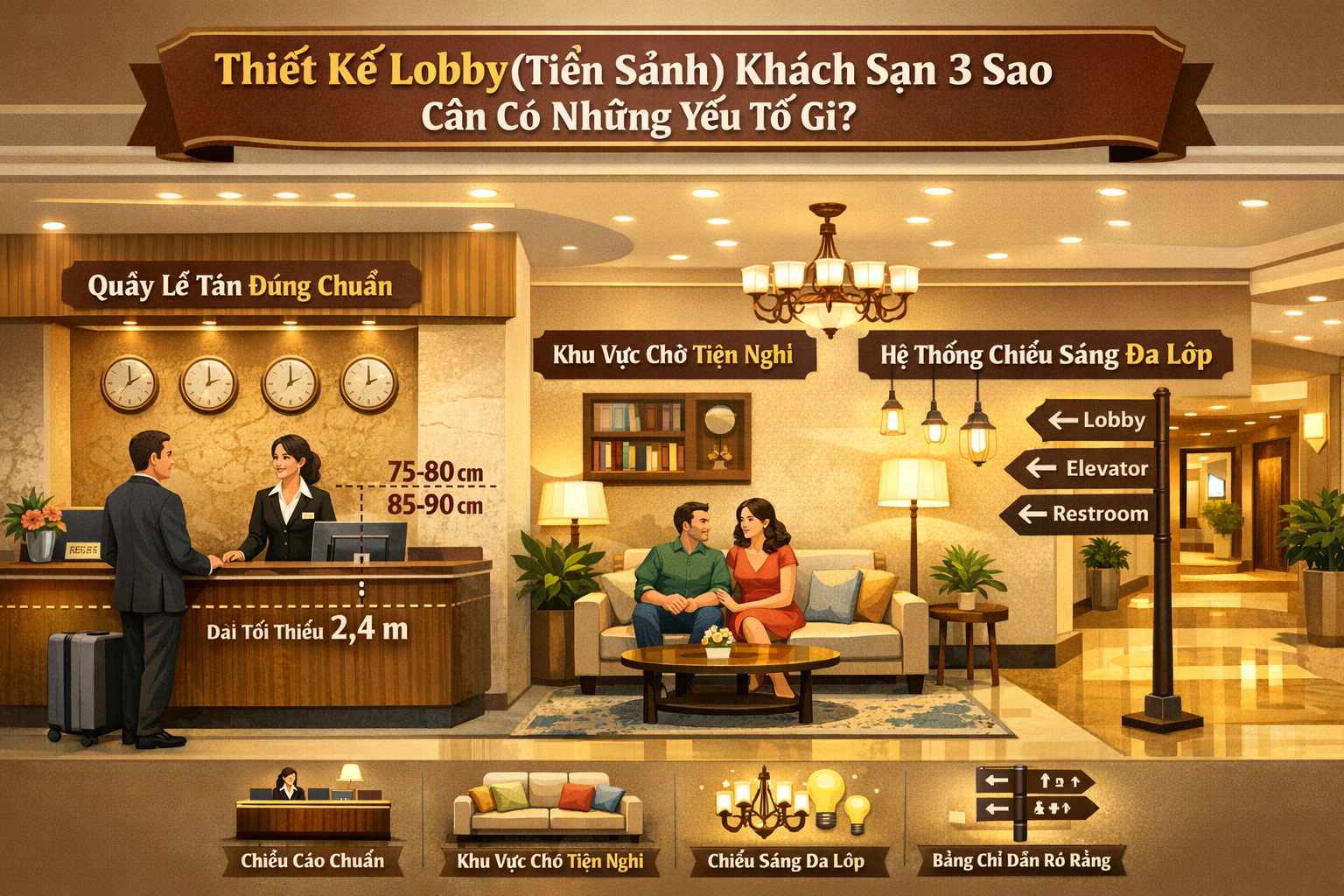 Thiết Kế Lobby (Tiền Sảnh) Khách Sạn 3 Sao Cần Có Những Yếu Tố Gì?