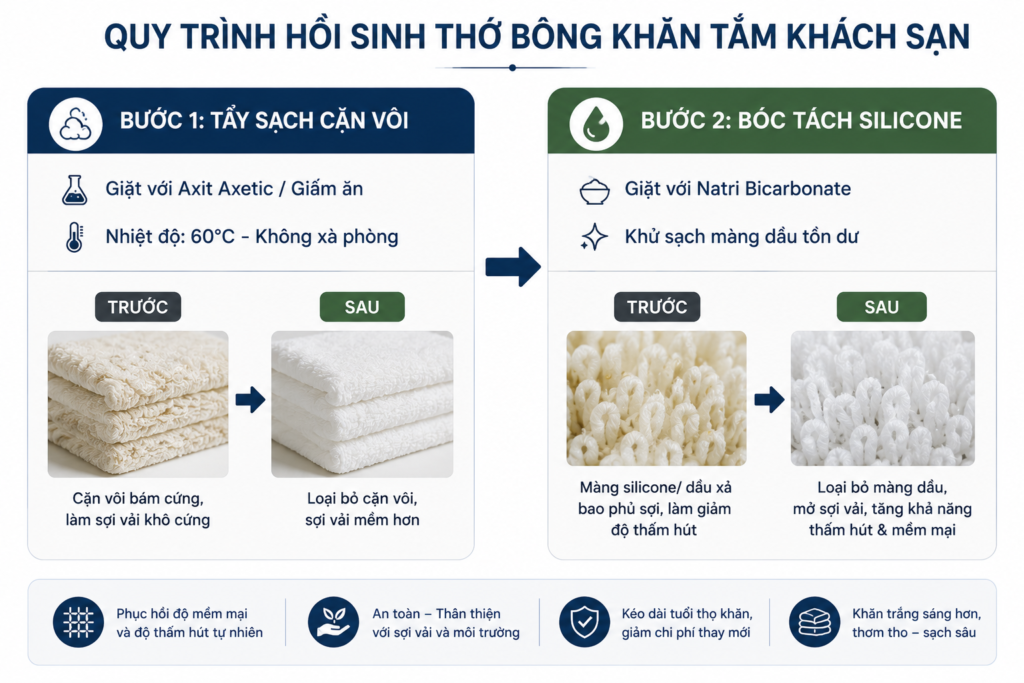 Bí quyết xử lý khăn tắm khách sạn bị thô ráp và mất độ thấm hút sau một thời gian dài